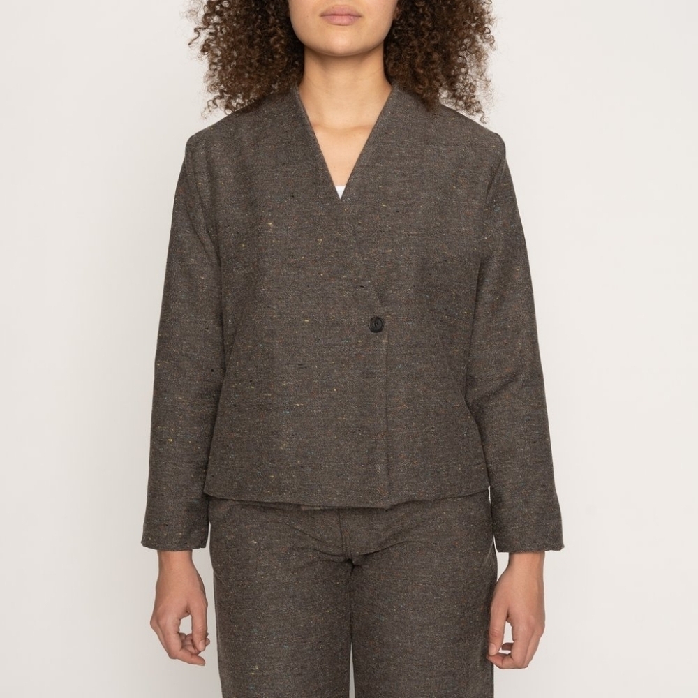 Naked & Famous Women’s Collarless Jacket Wool Blend Multi Nep
